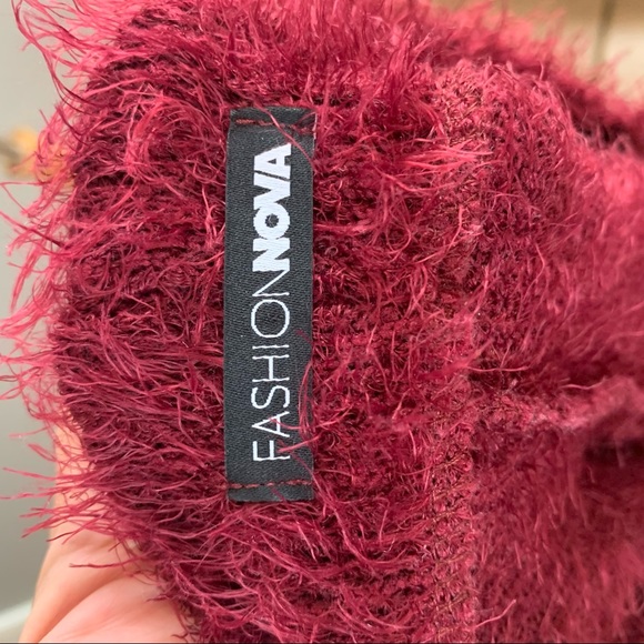 Fashion Nova red wine fuzzy cropped tie sweater - Picture 8 of 9